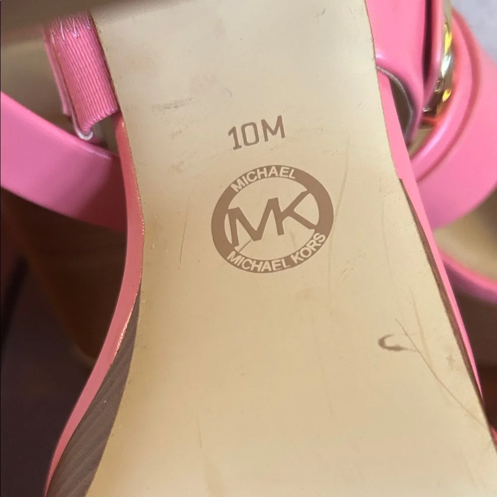 Michael Kors Coral Pink Platform Block Heel Sandals - Picture 5 of 7